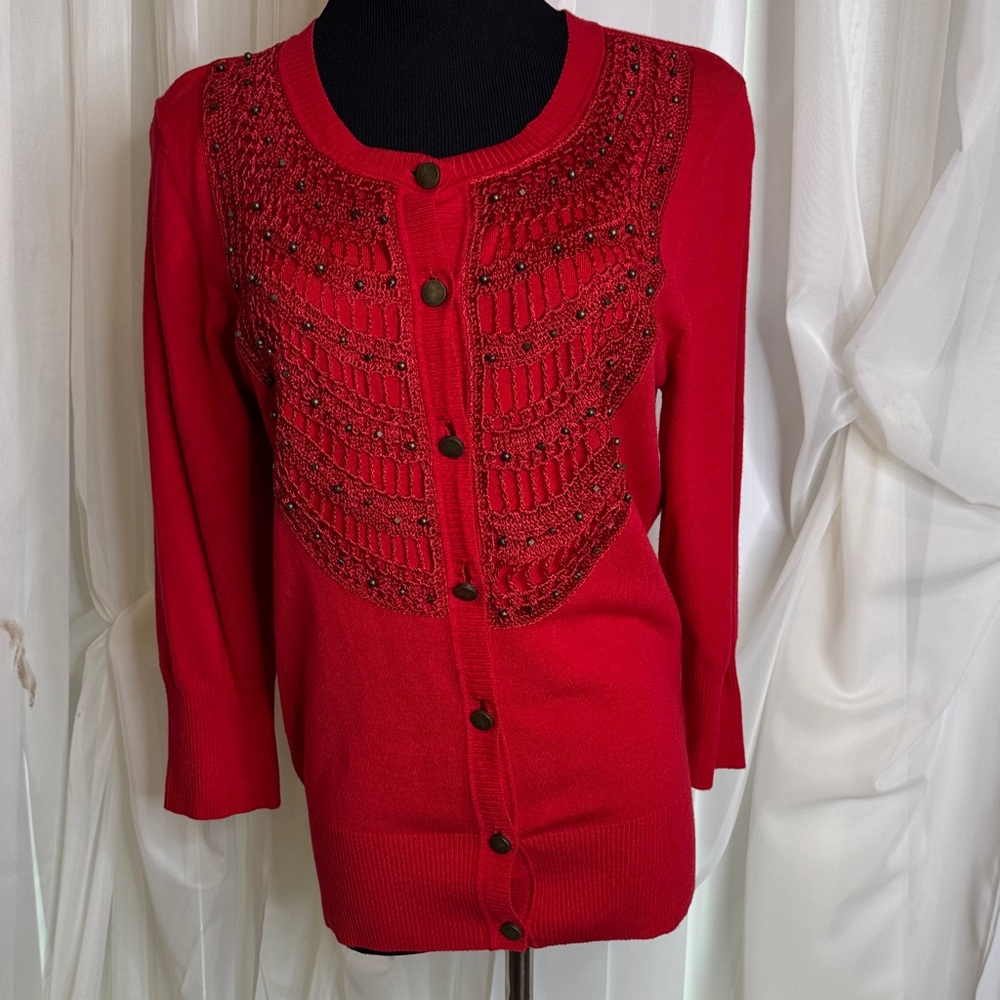 NWT Elegant Red Venue Beaded Women's Sweater